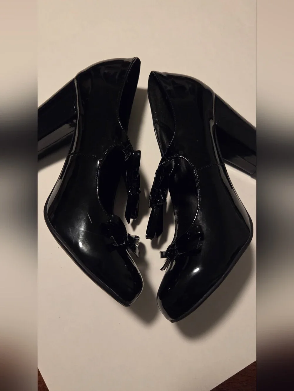​Black Patent Mary Jane Heels Women's Size M 7 8 Bow Costume Goth Cosplay GUC